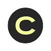 Yellow letter C centered in a black circle.
