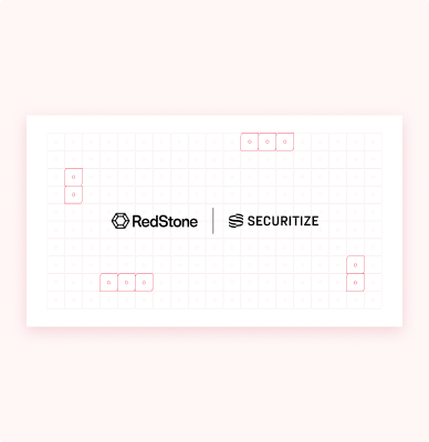 Logos of RedStone and SECURITIZE side by side on a white background with a subtle pink grid pattern.