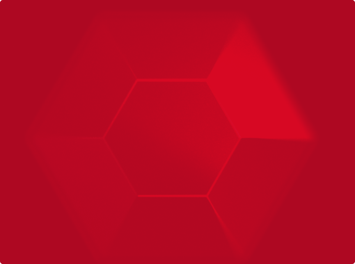 Abstract red hexagonal shapes with one glowing segment on a darker red background.