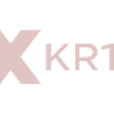 Logo with a stylized letter K followed by the text KR1 in light pink on a black background.