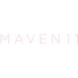 MAVEN11 text logo in light pink on black background.