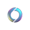 Abstract circular logo with a gradient of blue, purple, and yellow colors on a black background.
