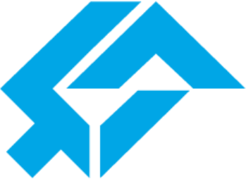 Geometric abstract logo composed of interlocking blue shapes forming a stylized diamond and arrow.