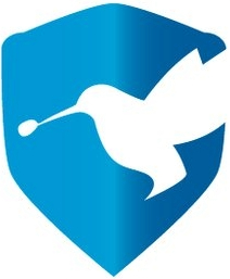 Blue shield with a white silhouette of a hummingbird in flight.