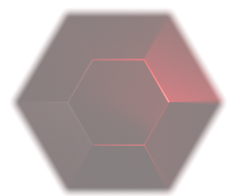 Dark red hexagonal gem with faceted surfaces and glowing edges.