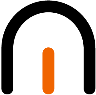 Black upside-down U shape with a vertical orange bar centered underneath it.